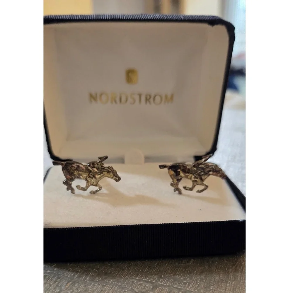 Nordstrom Cufflinks Men OS Silver Good Sterling Silver 925 Horse Equestrian Box